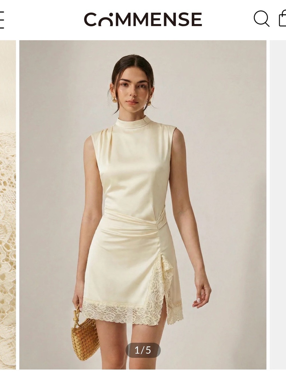 Commense Cream Lace-Trim High-Neck Sleeveless Mini Dress